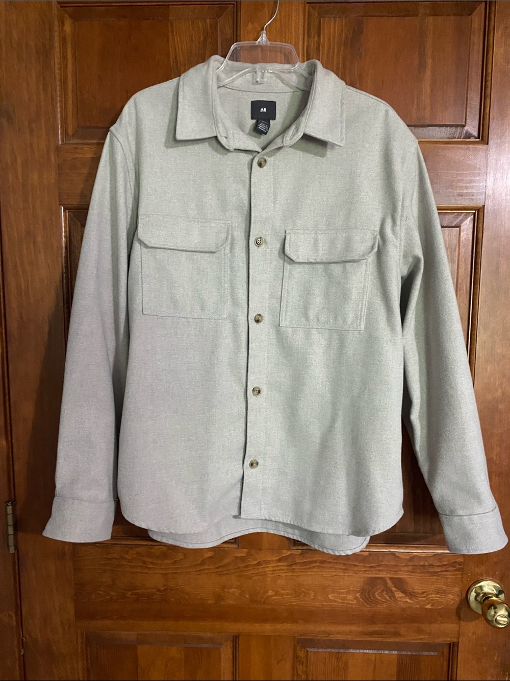 Men's Oatmeal Button-Front Shirt Jacket